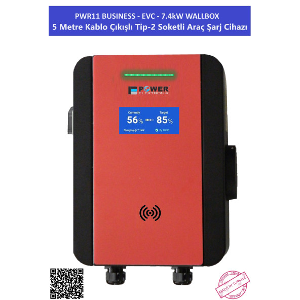 PWR11 BUSINESS-EVC-7.4 kW WALLBOX - 5 MT KABLO ÇIKIŞLI ELEKTRİKLİ ARAÇ ŞARJ CİHAZI - 2