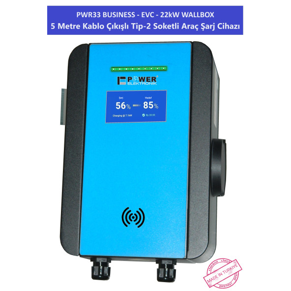 PWR33 BUSINESS -EVC-22 kW WALLBOX - 5 MT KABLO ÇIKIŞLI ELEKTRİKLİ ARAÇ ŞARJ CİHAZI - 3