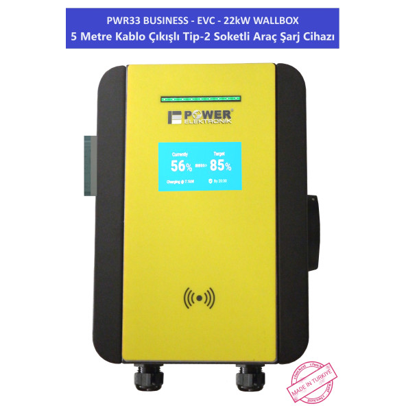 PWR33 BUSINESS -EVC-22 kW WALLBOX - 5 MT KABLO ÇIKIŞLI ELEKTRİKLİ ARAÇ ŞARJ CİHAZI - 4