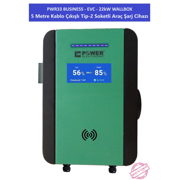 PWR33 BUSINESS -EVC-22 kW WALLBOX - 5 MT KABLO ÇIKIŞLI ELEKTRİKLİ ARAÇ ŞARJ CİHAZI - 6