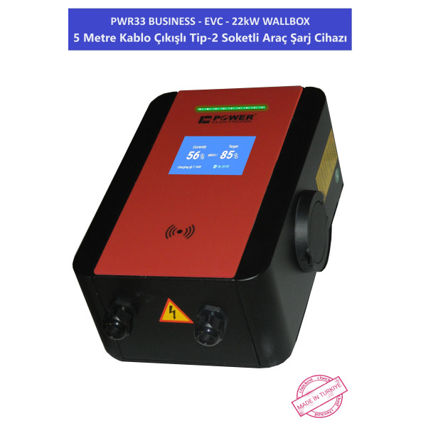 PWR33 BUSINESS -EVC-22 kW WALLBOX - 5 MT KABLO ÇIKIŞLI ELEKTRİKLİ ARAÇ ŞARJ CİHAZI - 8