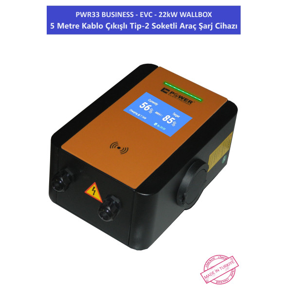 PWR33 BUSINESS -EVC-22 kW WALLBOX - 5 MT KABLO ÇIKIŞLI ELEKTRİKLİ ARAÇ ŞARJ CİHAZI - 11
