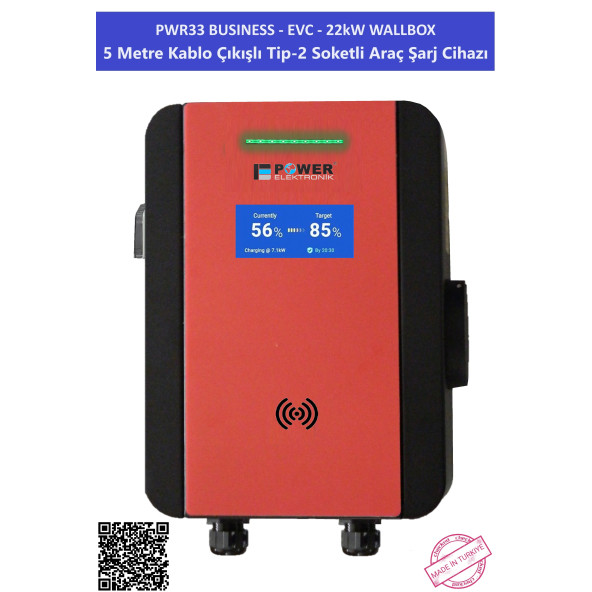 PWR33 BUSINESS -EVC-22 kW WALLBOX - 5 MT KABLO ÇIKIŞLI ELEKTRİKLİ ARAÇ ŞARJ CİHAZI - 2