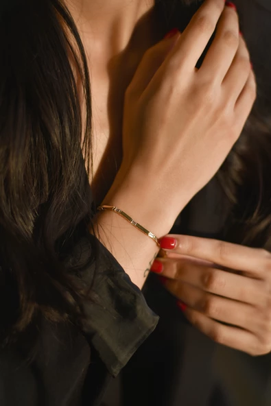 ÇG Blk378 Düz Taşlı Altın Bileklik - 3