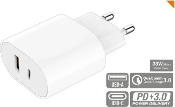 33W Çok Çıkışlı Hızlı Şarj Adaptörü Type-C & Usb-A