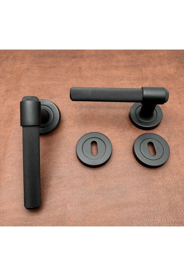 Özen Handles ZK62 Posh Punch Mat Siyah Rozetli Oda Kapı Kolu 1 Takım - Resim 4