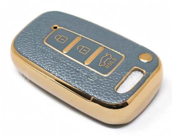 Hyundai Ix35 Santa Fe Sonata Elantra Smart Kumanda Kılıfı Oto Anahtarlık 3 Tuş Deri Desenli Gri - 2