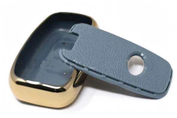 Hyundai Ix35 Santa Fe Sonata Elantra Smart Kumanda Kılıfı Oto Anahtarlık 3 Tuş Deri Desenli Gri - 3