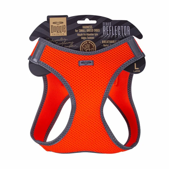 Doggie Havalı Dokuma Reflektör Serisi Köpek Göğüs Tasması Turuncu 42-48 Cm Large ürün görseli 1