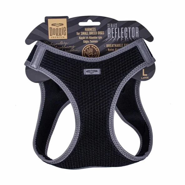 Doggie Havalı Dokuma Reflektör Serisi Köpek Göğüs Tasması Siyah 42-48 Cm Large ürün görseli 1