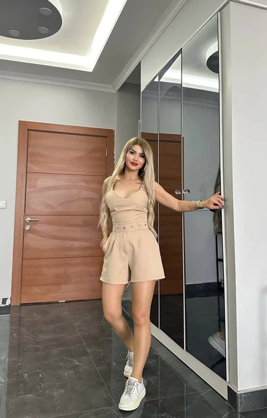 ITHAL DABIL DOKUMA KUMAŞ ŞORTLU TAKIM ÖZEL TAŞ DİKİM AKSESUARLI ŞORTLU TAKIM - 6