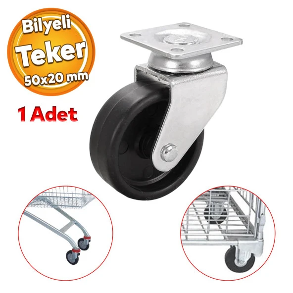 Mobilya Ofis Koltuk Tekeri Vidalı Yük Taşınma Alışveriş Sepeti Tablalı Teker 50 MM x 20 mm Siyah