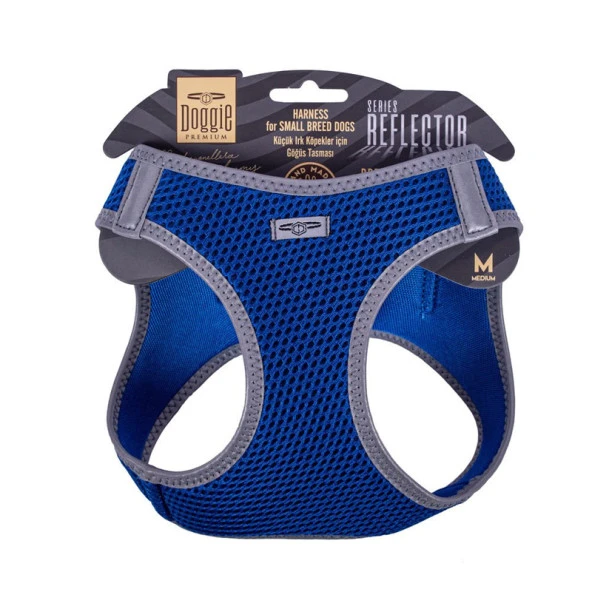 Doggie Havalı Dokuma Reflektör Serisi Köpek Göğüs Tasması Mavi 38-45 Cm Medium