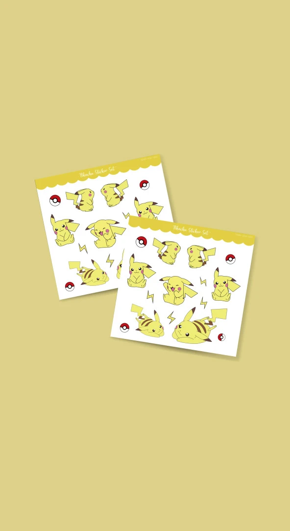 Pikaçu (PİKACHU) Pokemon Sticker 15 Parça Set -2'li- Parlak Kağıt -