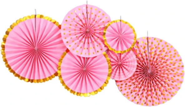 Kağıt Yelpaze Süs Varaklı Pembe Set 6 lı ürün görseli 1