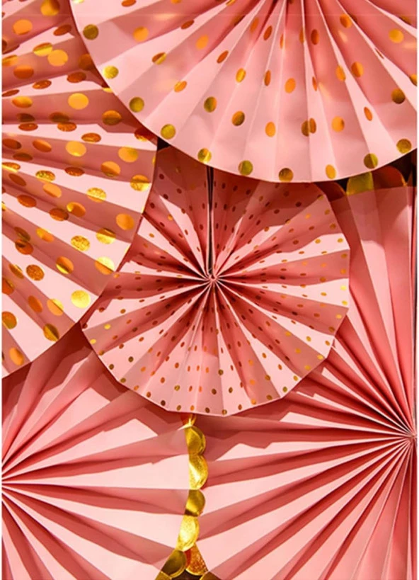 Kağıt Yelpaze Süs Varaklı Pembe Set 6 lı - Resim 2