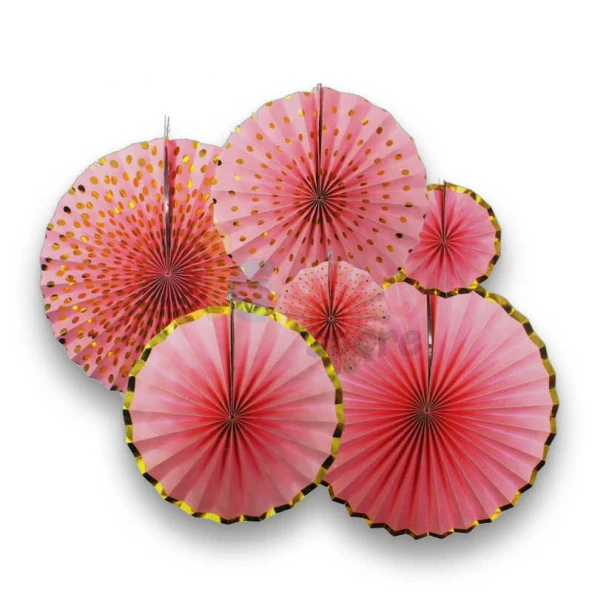 Kağıt Yelpaze Süs Varaklı Pembe Set 6 lı - Resim 4