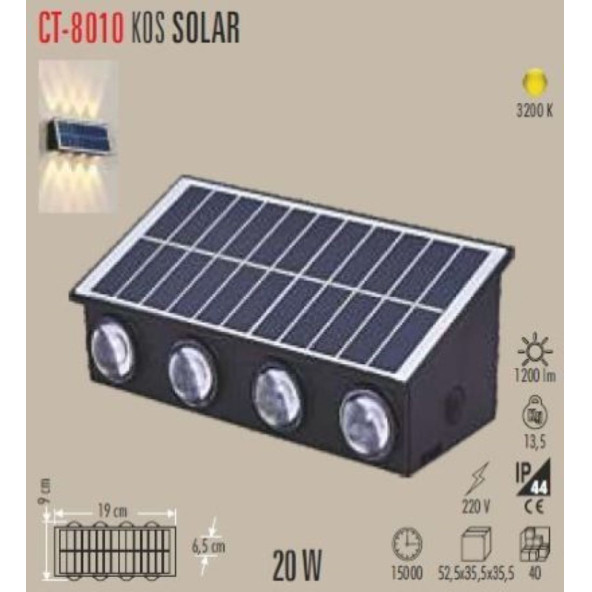 Cata 20w Dış Mekan Modern Aplik Kos Solar 3200K CT-8010