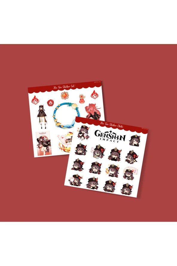 Genshin-Hu Tao 2 Adet Sticker Set Parlak Kağıt