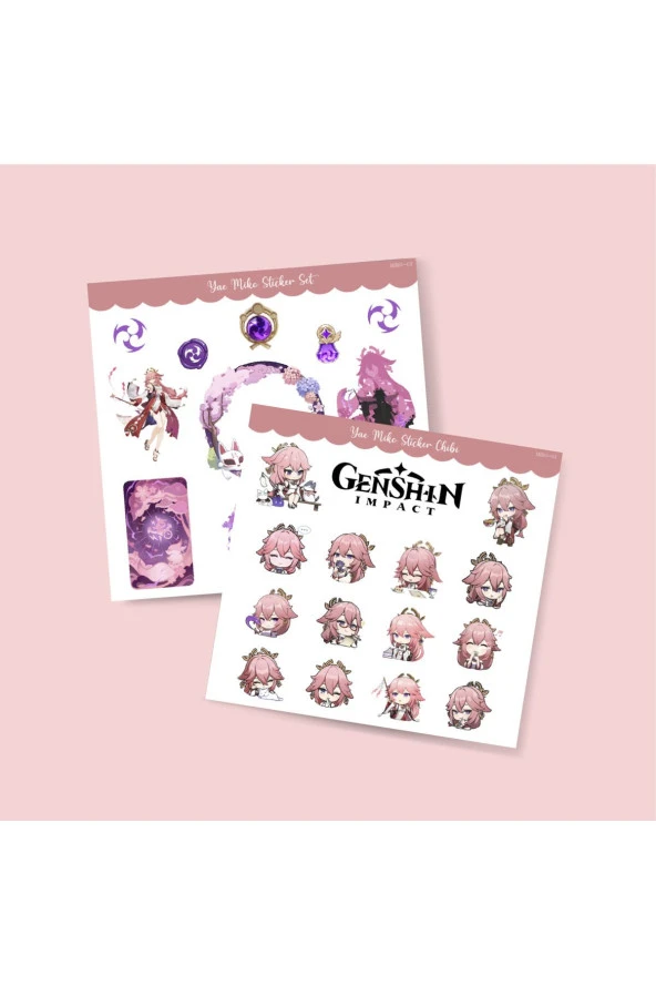 Genshin - Miko 2 Adet Sticker Set Parlak Kağıt