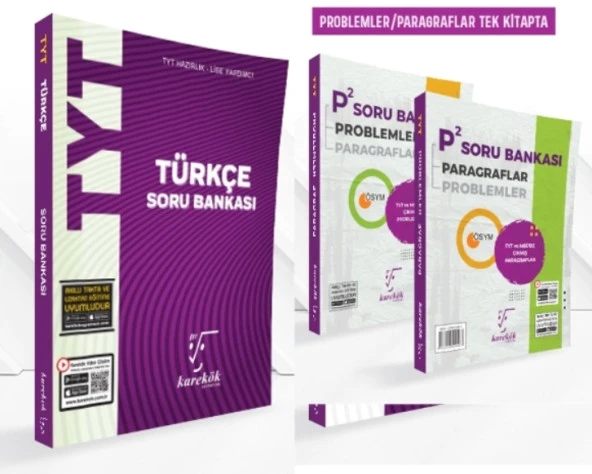 KAREKÖK YAYINLARI TYT TÜRKÇE ve TYT P² (Problemler ve Paragraf) SORU BANKASI (2 KİTAP)
