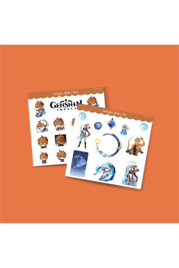 Genshin - Tartaglia 2 Adet Sticker Set Parlak Kağıt