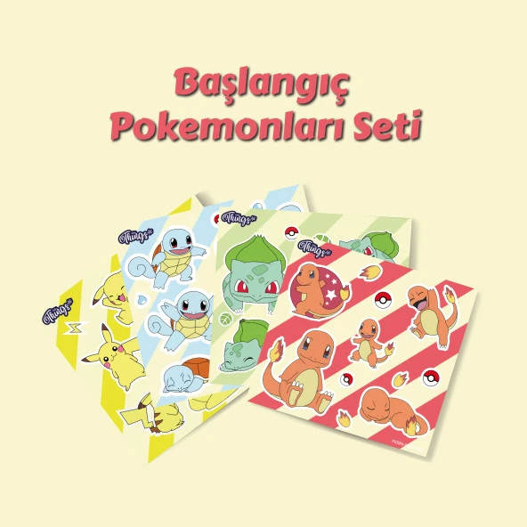 Özel Tasarım Başlangıç Pokemonları Sticker Set -4 Adet-