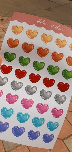Renkli Kalpler Sticker Set -1 adet büyük boy, 2 adet küçük boy- Colours of Love - 5
