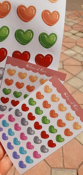 Renkli Kalpler Sticker Set -1 adet büyük boy, 2 adet küçük boy- Colours of Love - 7