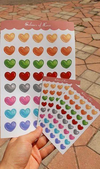 Renkli Kalpler Sticker Set -1 adet büyük boy, 2 adet küçük boy- Colours of Love - 6