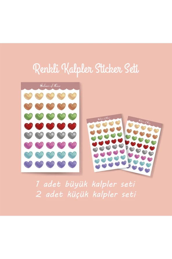 Renkli Kalpler Sticker Set -1 adet büyük boy, 2 adet küçük boy- Colours of Love
