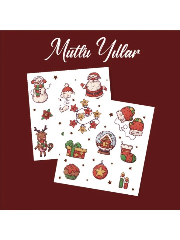 Yılbaşı - Merry Christmas Temalı Sticker Set -16 Parça-