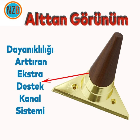 Mobilya Kanepe Çekyat Sehpa TV Ünitesi Koltuk Ayağı Baza Ayakları Yeni Ceviz Altın 14 cm - Resim 5