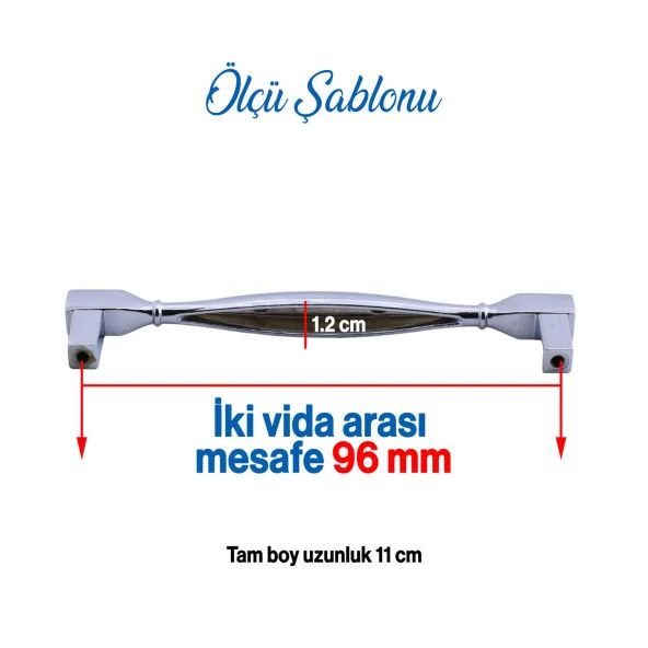 Mobilya Kulp Mutfak Dolabı Çekmece Dolap Kulpları Kapak Kulpu Kulbu Krom Renk 96 mm Metal - Resim 3
