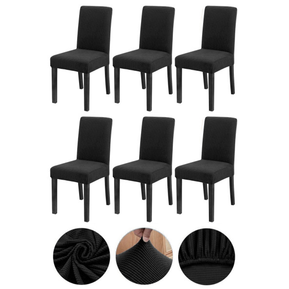 Bumedo Bambu Nano Kumaş Likralı Yıkanabilir 6'lı Sandalye Kılıfı Lastikli Sandalye Örtüsü (6 ADET) - Siyah