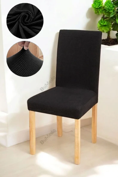 Bumedo Bambu Nano Kumaş Likralı Yıkanabilir 6'lı Sandalye Kılıfı Lastikli Sandalye Örtüsü (6 ADET) - Siyah - 2