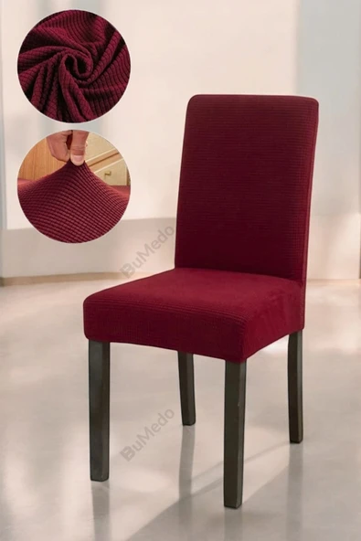 Bumedo Bambu Nano Kumaş Likralı Yıkanabilir 6'lı Sandalye Kılıfı Lastikli Sandalye Örtüsü (6 ADET) - Bordo - Resim 2
