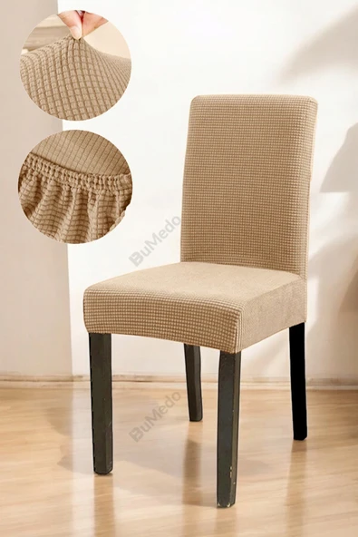 Bumedo Bambu Nano Kumaş Likralı Yıkanabilir 6'lı Sandalye Kılıfı Lastikli Sandalye Örtüsü (6ADET)-Açıkkahve - 2