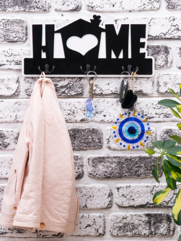 Deep Creative Duvar Askılığı 4 Askılı Doğal Ahşap Siyah Pleksi- Siyah Akrilik Home ürün görseli 1