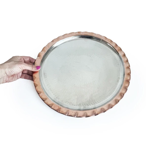 Shark Anatolia Çaldıran El Dövmesi Bakır Yuvarlak Sunum Tepsisi 34 cm - 4