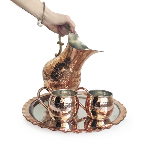 Shark Anatolia Çaldıran El Dövmesi Bakır Yuvarlak Sunum Tepsisi 34 cm - 6