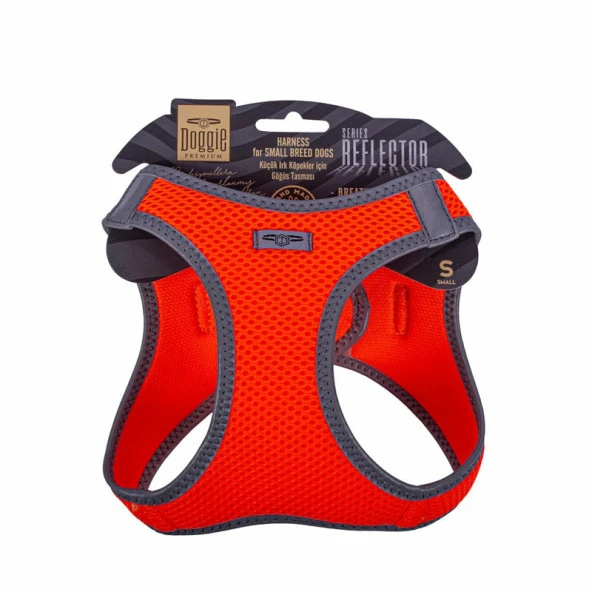 Doggie Havalı Dokuma Reflektör Serisi Köpek Göğüs Tasması Turuncu 32-38 Cm Small ürün görseli 1