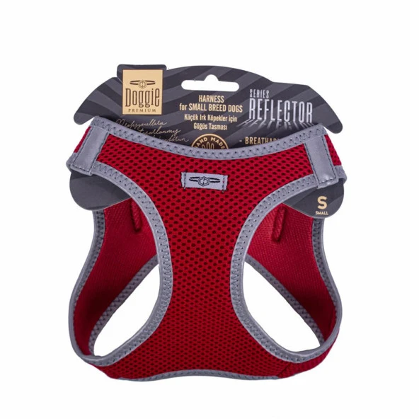 Doggie Havalı Dokuma Reflektör Serisi Köpek Göğüs Tasması Kırmızı 32-38 Cm Small ürün görseli 1