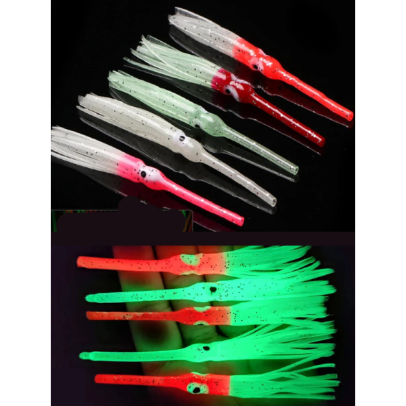 Eagenset Fosforlu Glow Silikon Kalamar Yapay Yem Olta Takımı, Çapari, Jig Yapım Malzemesi 9 cm 5 Adet - 2