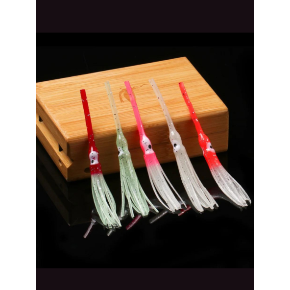 Eagenset Fosforlu Glow Silikon Kalamar Yapay Yem Olta Takımı, Çapari, Jig Yapım Malzemesi 9 cm 5 Adet - 3