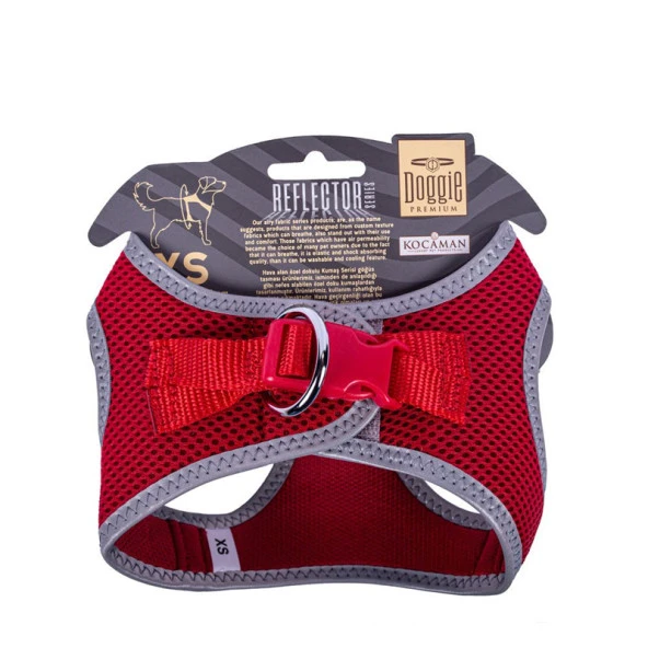 Doggie Havalı Dokuma Reflektör Serisi Köpek Göğüs Tasması Kırmızı 30-34 Cm XSmall ürün görseli 1