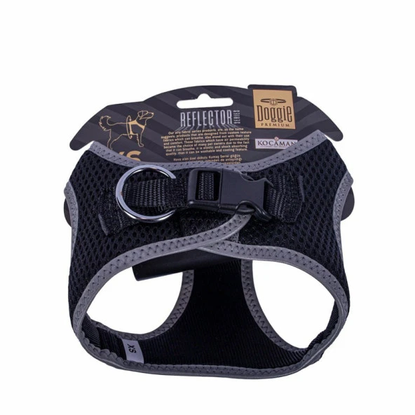 Doggie Havalı Dokuma Reflektör Serisi Köpek Göğüs Tasması Siyah 30-34 Cm XSmall