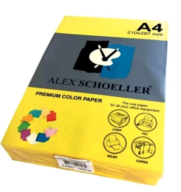 Alex Schoeller Renkli Fotokopi Kağıdı A4 80 Gr 500Lü Fosforlu Sarı