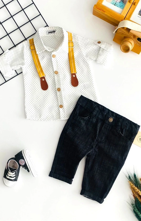 Neşeli Bebekler Pantolon Askılı Keten Pantolonlu Gömlekli Takım - 2
