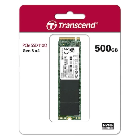 TRANSCEND 500GB 1900/900MB/s PCIE GEN3x4 NVME SSD TS500GMTE110Q - 2